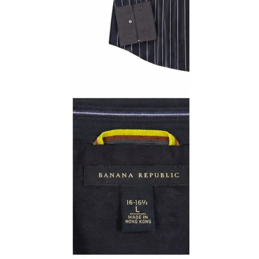 Banana Republic Mens 16-16.5 Black Stripe French Cuff Dress Shirt